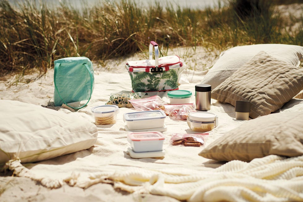recipientes y contenedores de comida para un picnic en la playa