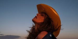 Sky, Grass family, Smile, Photography, Happy, Headgear, Long hair, Hat, Backlighting, Sunlight, 