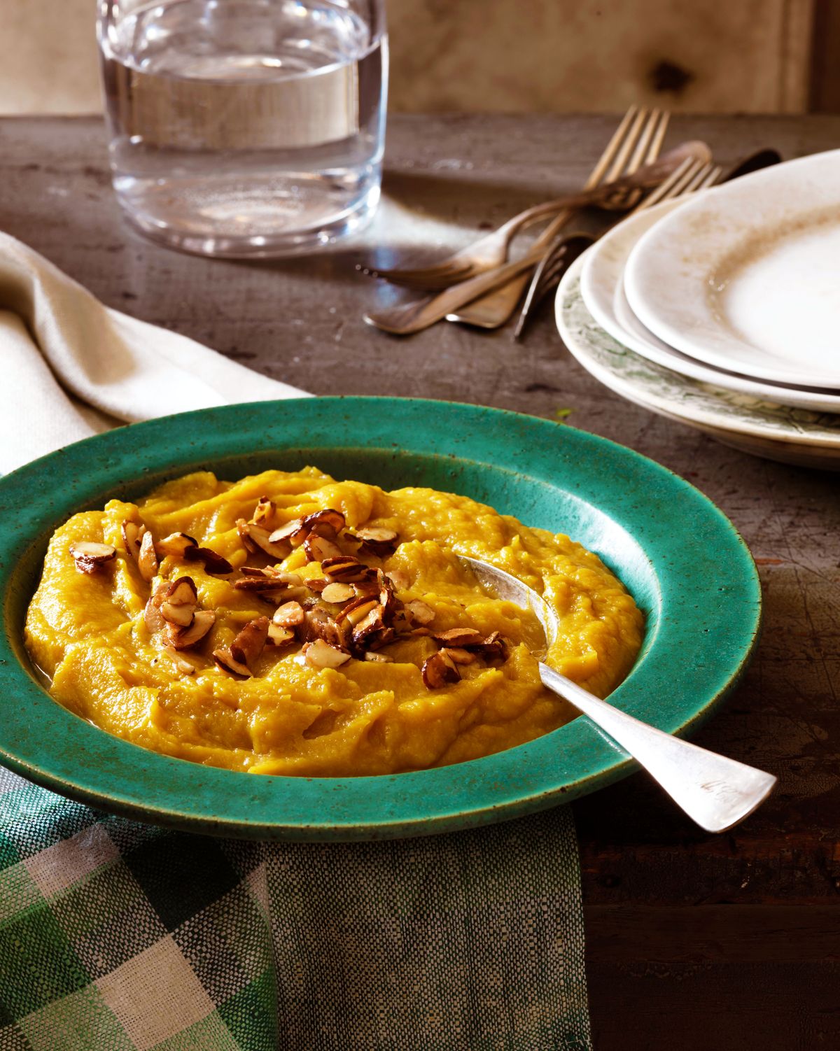 acorn squash and pear purée with glazed almonds