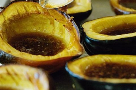 baked acorn squash with pool of brown sugar butter