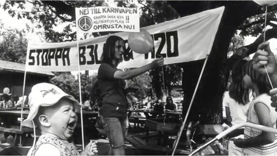 action under the banner no to nuclear weapons at skansen, a popular tourist attraction in stockholm, 1978