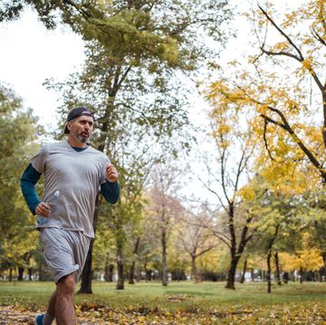 active mature man is jogging