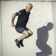 active senior jumping and jogging