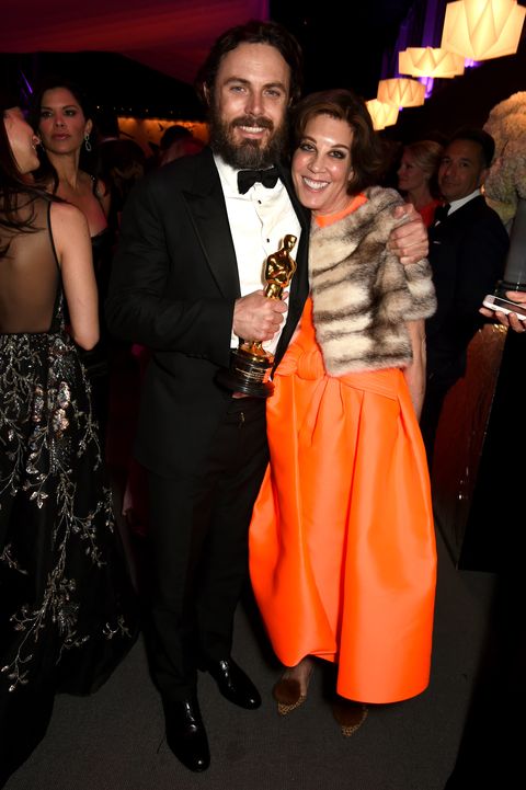 Casey Affleck, after winning an Oscar, with Peggy Siegal, 2017. 