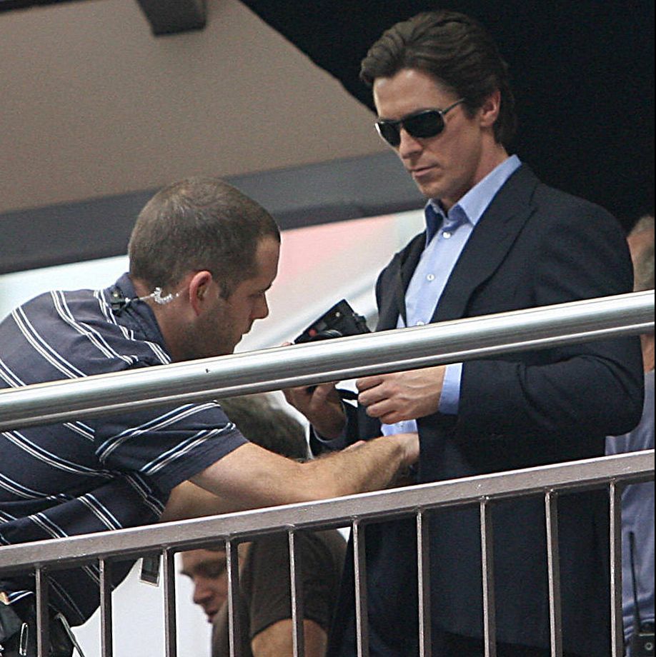 Actor Christian Bale (R) is seen on the