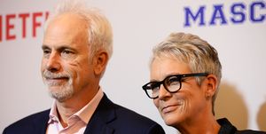 jamie lee curtis family of 13 divorces husband christopher guest screening of netflix's "mascots" arrivals