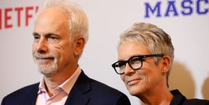 jamie lee curtis family of 13 divorces husband christopher guest screening of netflix's "mascots" arrivals