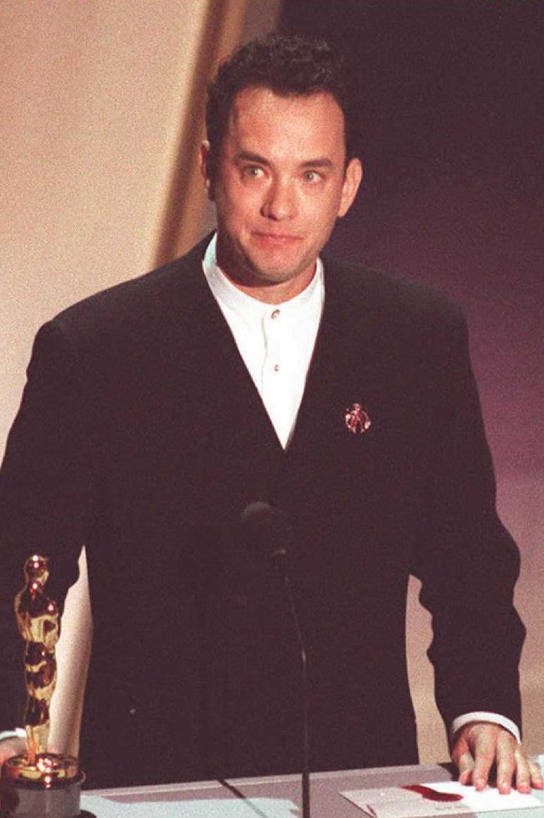 us actor tom hanks holds his oscar 27 march as he