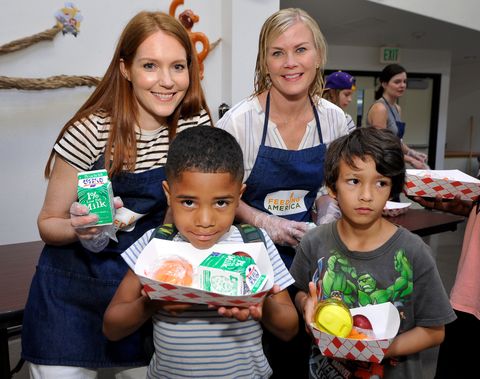 Betsy Brandt, Darby Stanchfield and Alison Sweeney Volunteer With Feeding America And The Los Angeles Regional Food Bank To Raise Awareness Around Summer Hunger At The Siemon Center