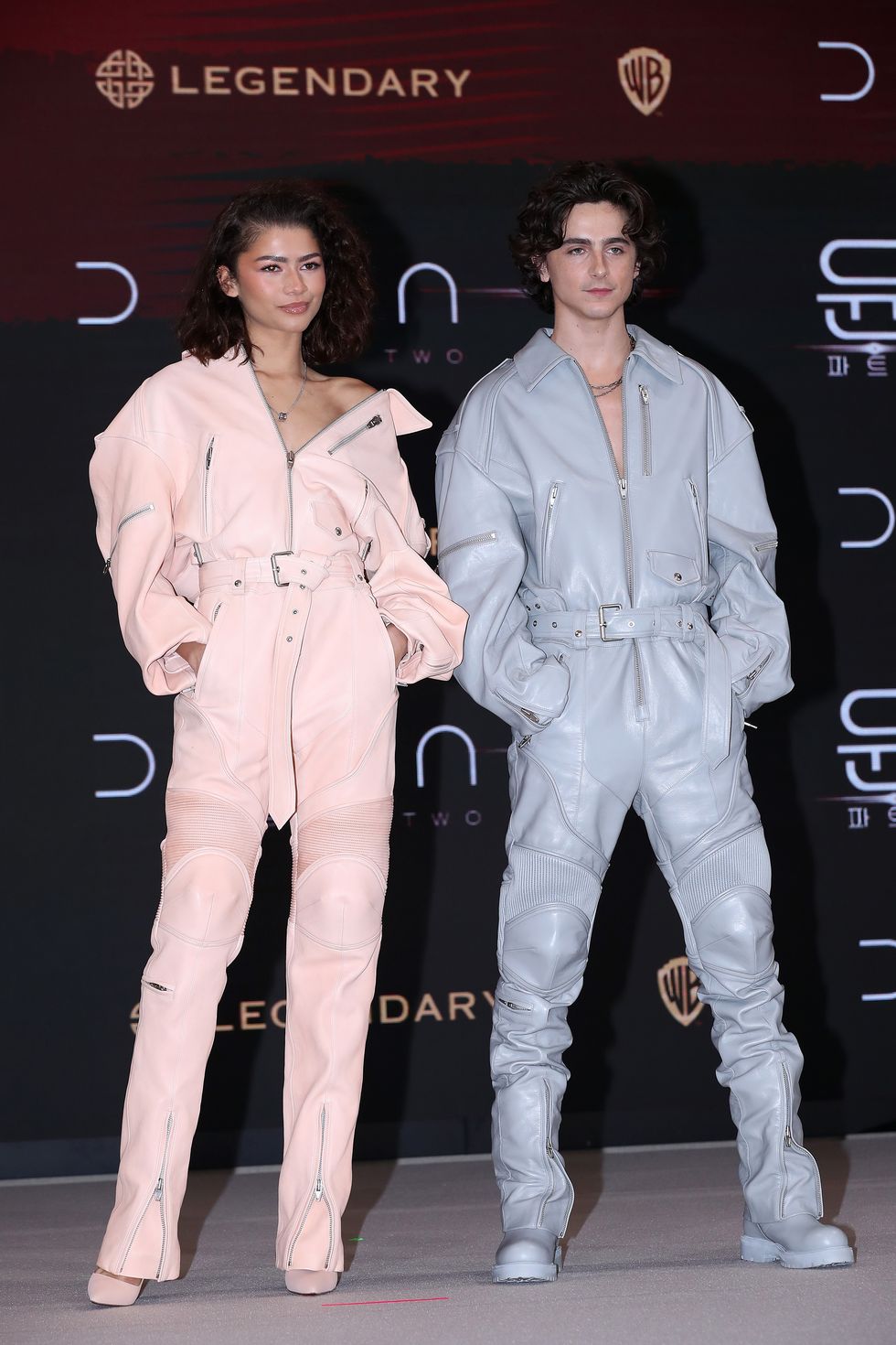 zendaya and timothee chalamet in matching jumpsuits in seoul