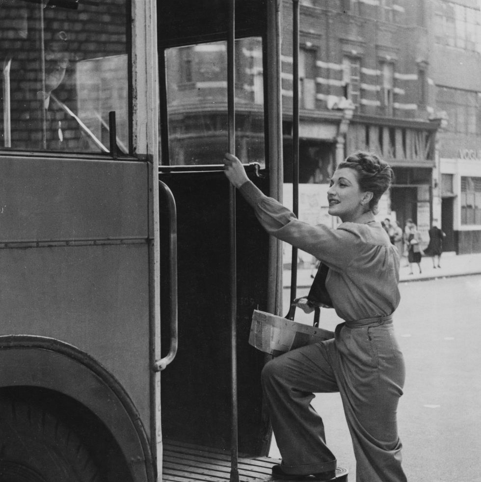 actress eileen herlie (1918 2008) boards a bus to go shopping in london, 27th september 1946. she is starring in the jean cocteau play 'the eagle has two heads' at the lyric theatre, and has just signed a movie contract with alexander korda. (photo by keystone/hulton archive/getty images)