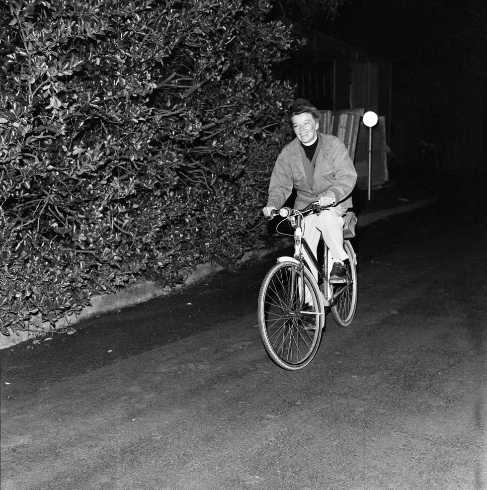 vintage celebrities at home   katharine hepburn rides a bike