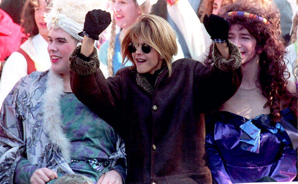 us actress meg ryan c salutes the crowd of fan