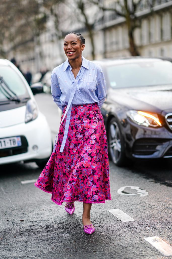 Pink wool shop skirt outfit