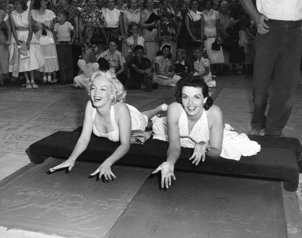 marilyn monroe and jane russell hollywood handprints in cement