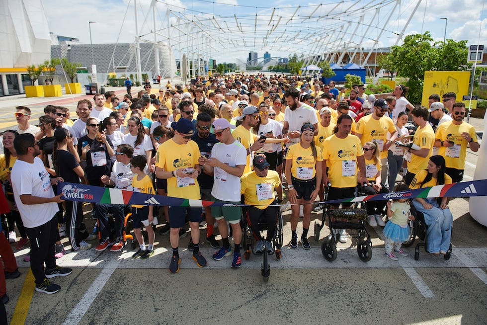 participants seen before the wings for life world run app run event in milan, italy on may 05, 2024