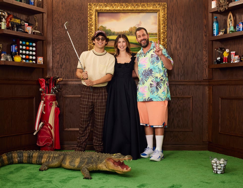 adam sandler, jackie sandler and marcello hernandez at the ‘happy gilmore 2’ premiere portrait studio. cr. nino munoz/netflix © 2025.