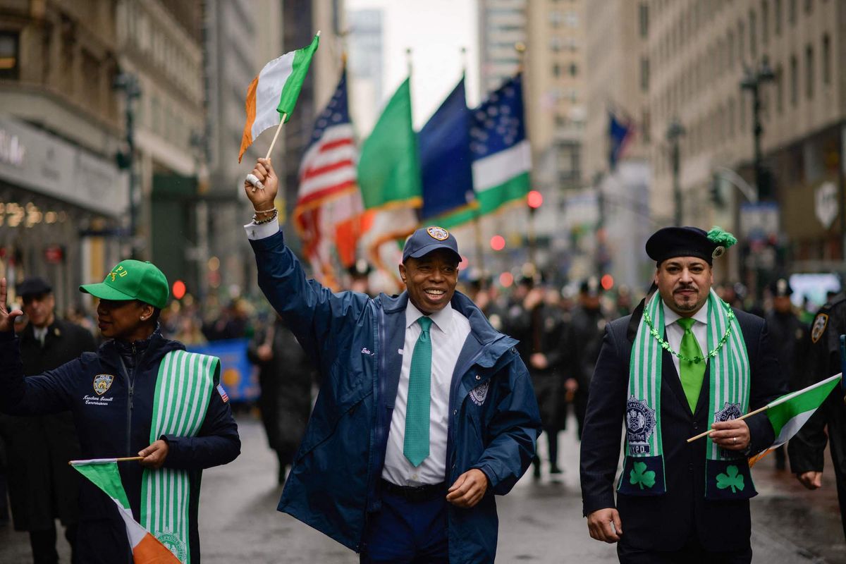 new york mayor eric adams marches during a st patrick's day parade in new york on march 17, 2022 photo by ed jones  afp photo by ed jonesafp via getty images
