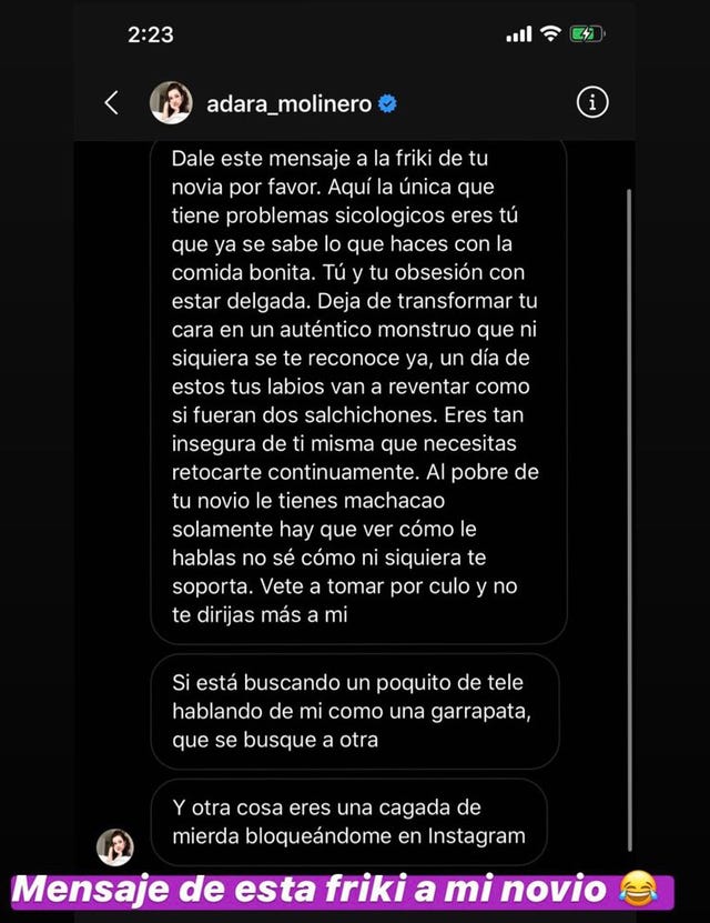 Adara manda mensaje a Violeta Mangriñan