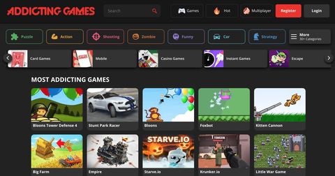 Screenshot of the Addicting Games website