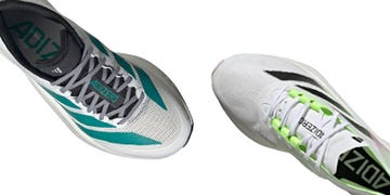 running shoes showcasing two different color schemes and designs