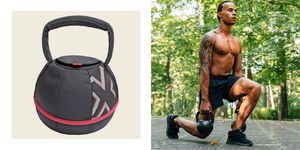 Exercise equipment, Kettlebell, Weights, Shoulder, Physical fitness, Muscle, Abdomen, Joint, Chest, Arm, 