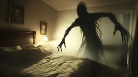 shadowy monster lurking in bedroom at night