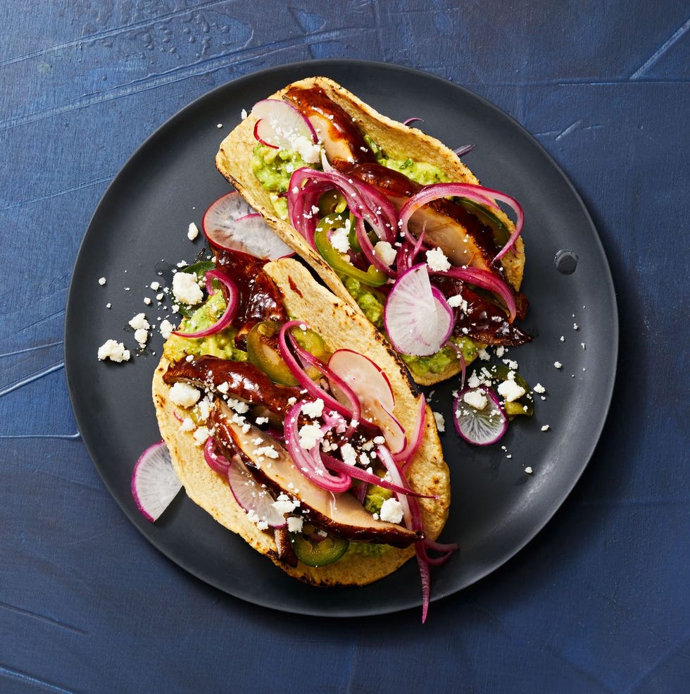 adobo glazed portobello tacos on a plate