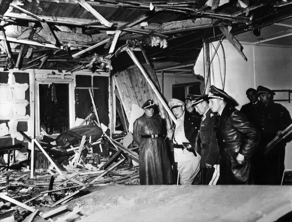 adolf hitler, politician, nazy party, germany hitler's headquarters 'wolfsschanze' near rastenburg, east prussia after the assassination attempt on july 20, 1944 hermann goering and reichsleiter martin bormann inspecting the conference room to th