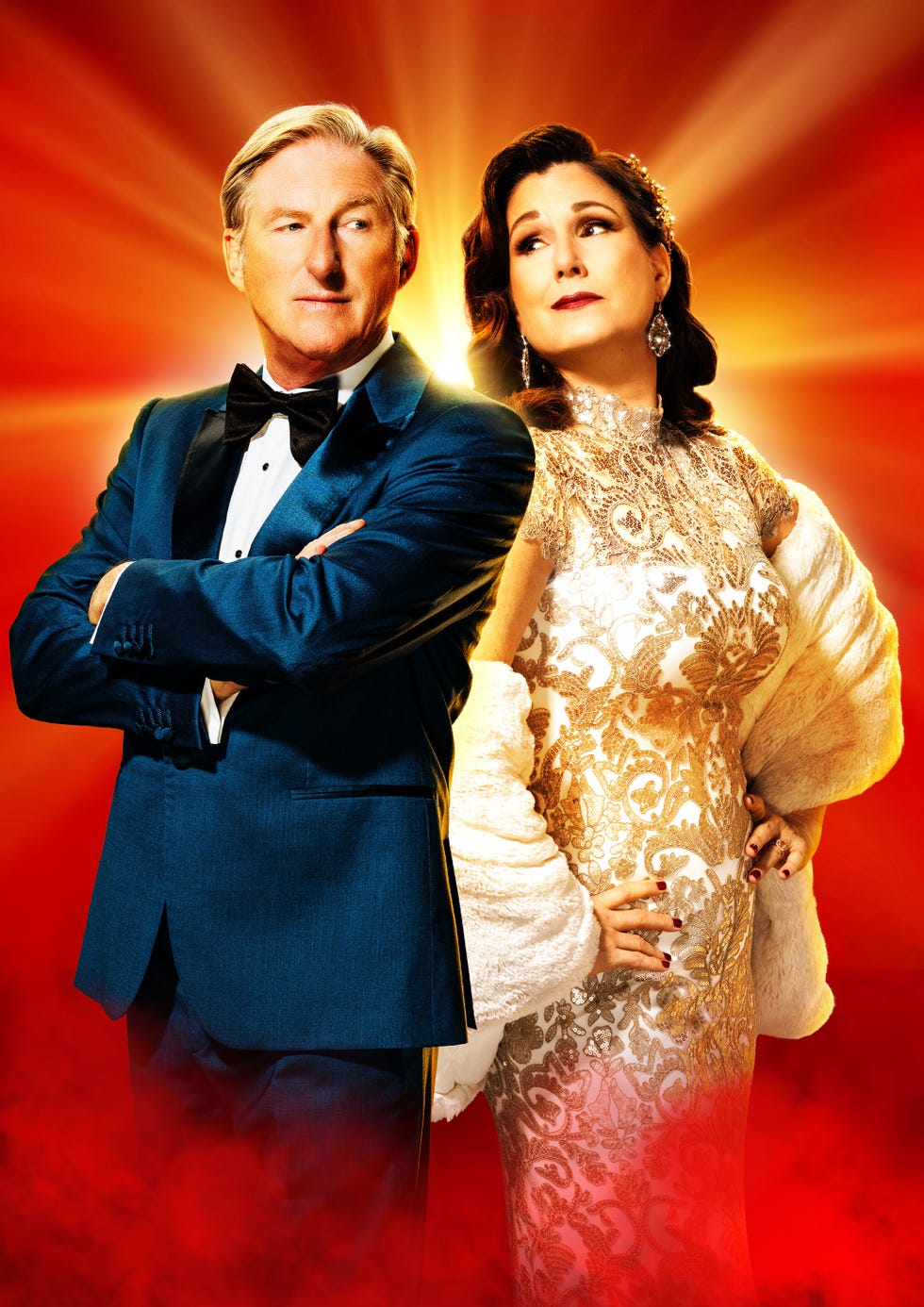 adrian dunbar as fred graham, petruchio, stephanie j block as lilli vanessi, katharine, kiss me kate theatrical musical