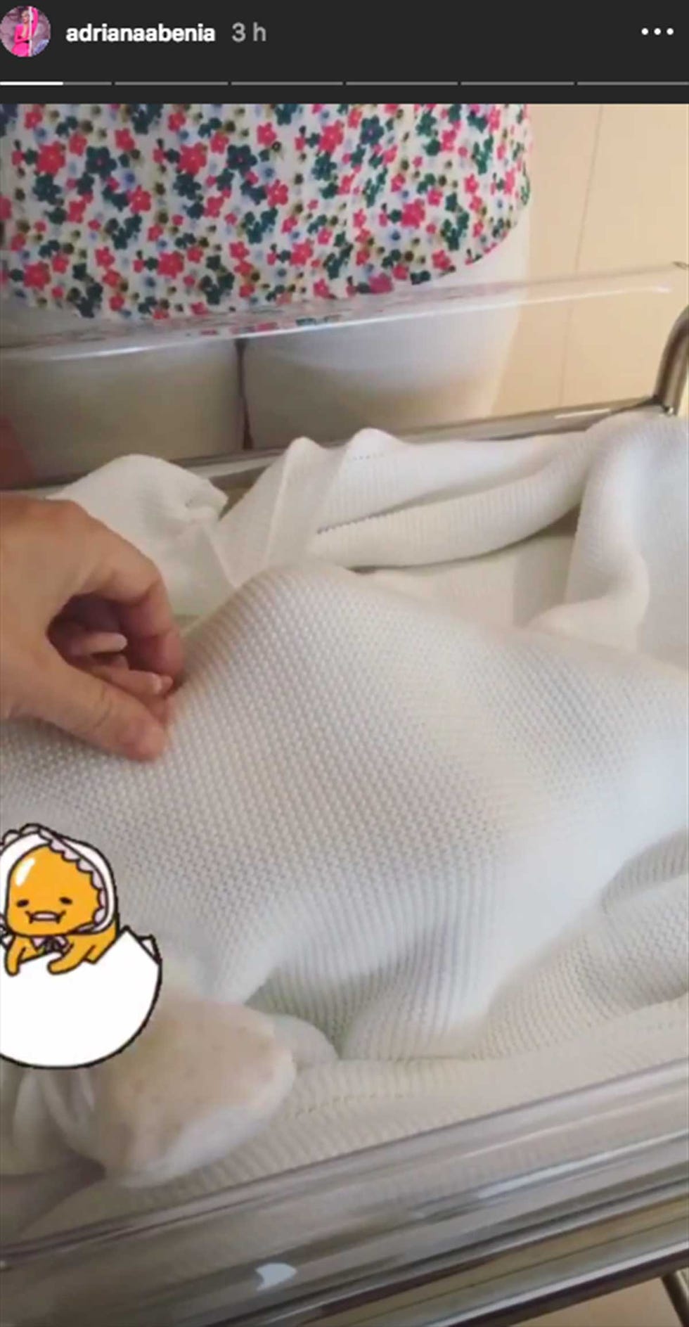 Adriana Abenia muestra la mano de su hija Luna, recién nacida, en el hospital