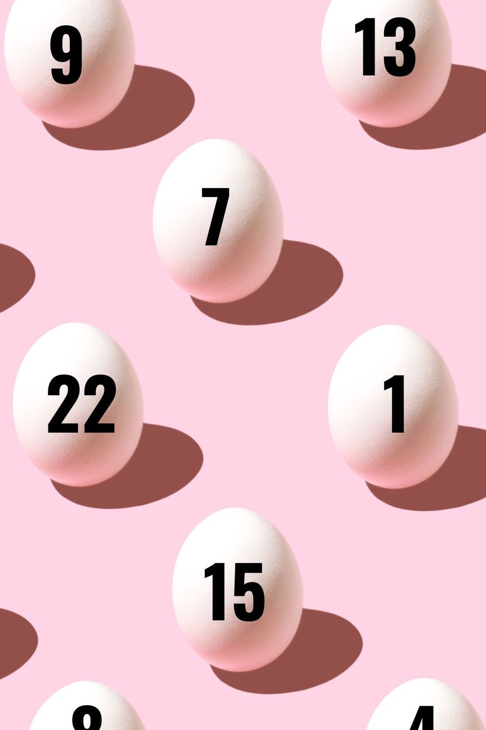 numbered eggs on a pink background for an adult easter egg hunt
