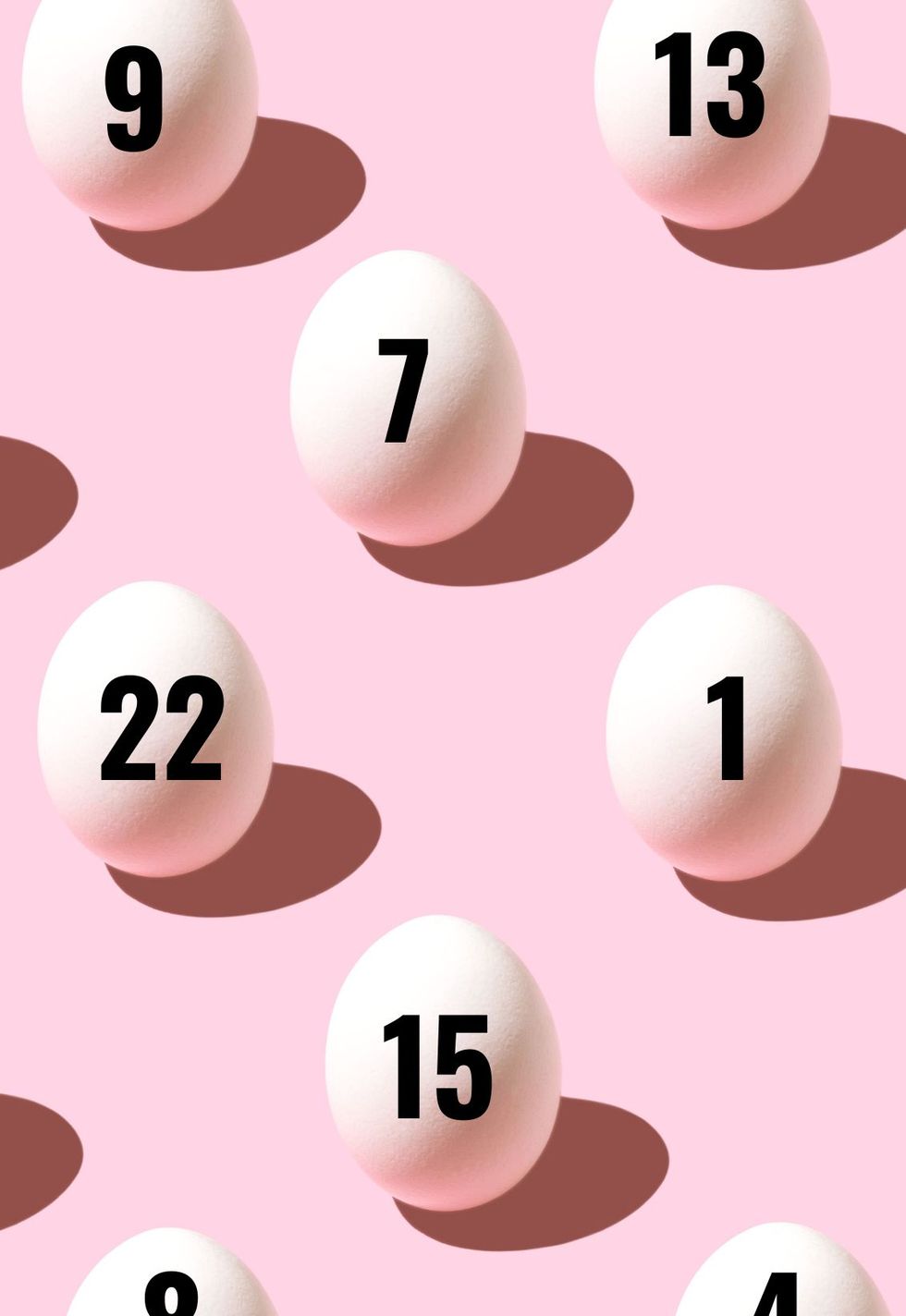 numbered eggs on a pink background for an adult easter egg hunt