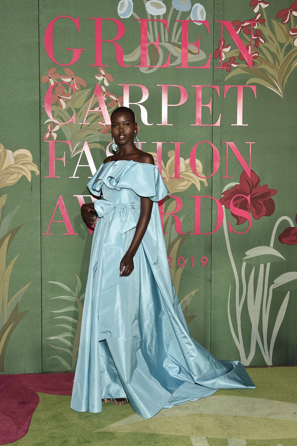 milan, italy   september 22   adut akech  wearing valentino attends the green carpet fashion awards, italia 2019, hosted by cnmi  eco age, at teatro alla scala on september 22, 2019 in milan, italy  pic credit dave benett
