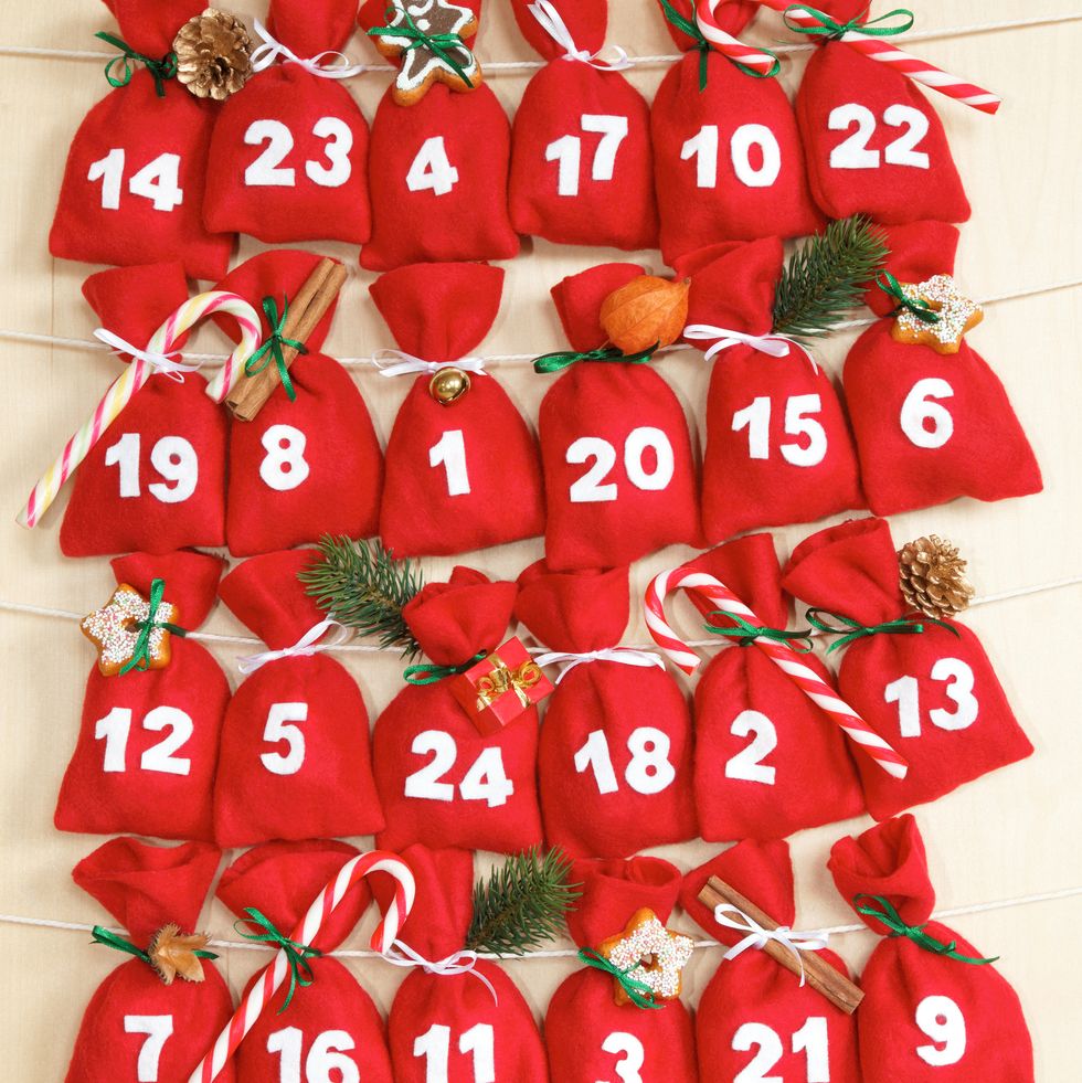 advent calendar with little red bags