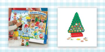 advent calendar featuring little people figures and a decorative christmas tree with numbered sections