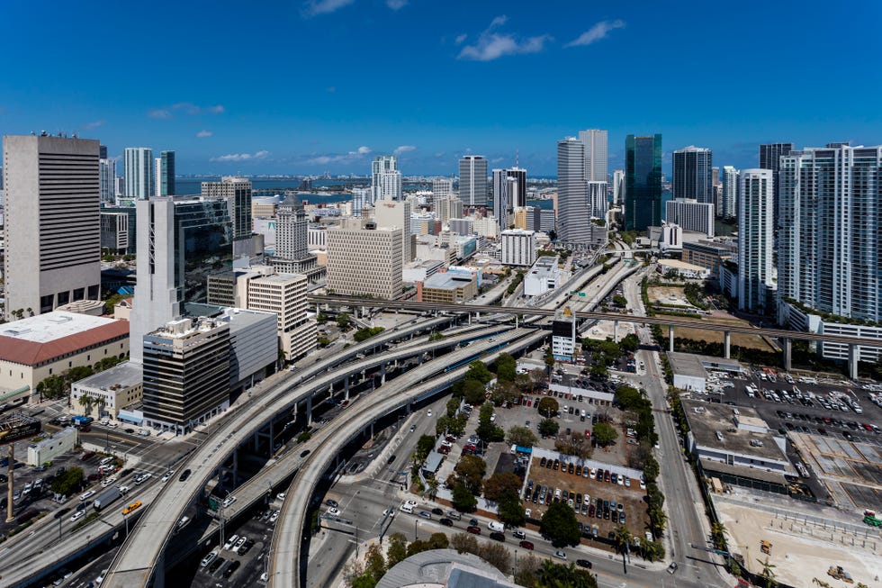 aerial of interstate 95 in miami florida