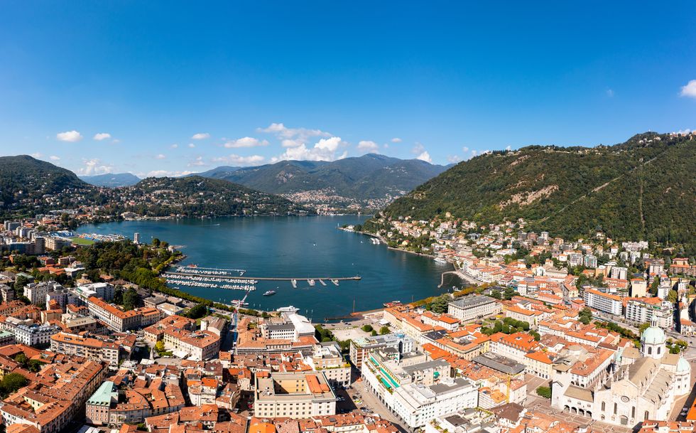 aerial panorama of the como old town, italy