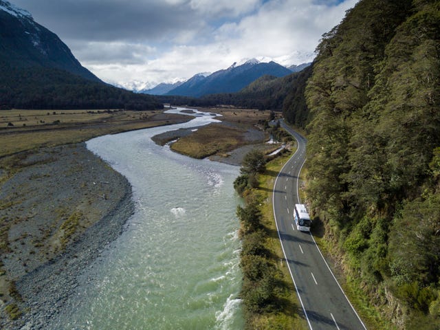 aerial photography, scenic road to milford sound, new zealand