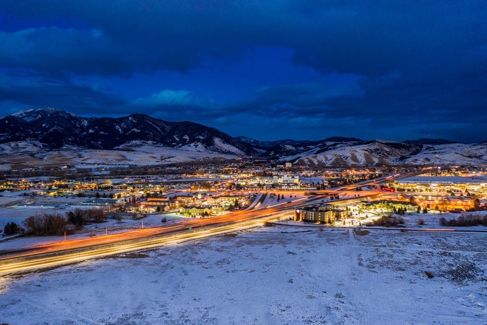 aerial view bozeman montana at night