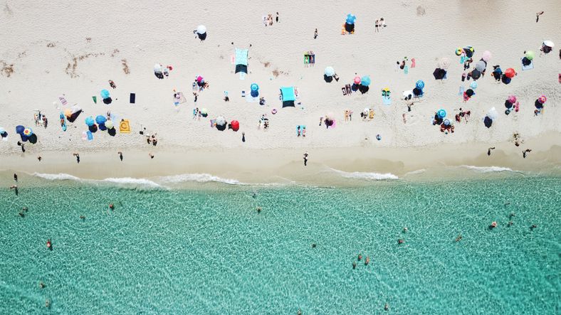 aerial view of a people at the beach