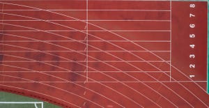 aerial view of a running track seen from above looking down