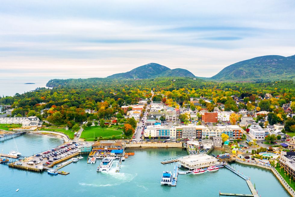 aerial view of bar harbor, maine