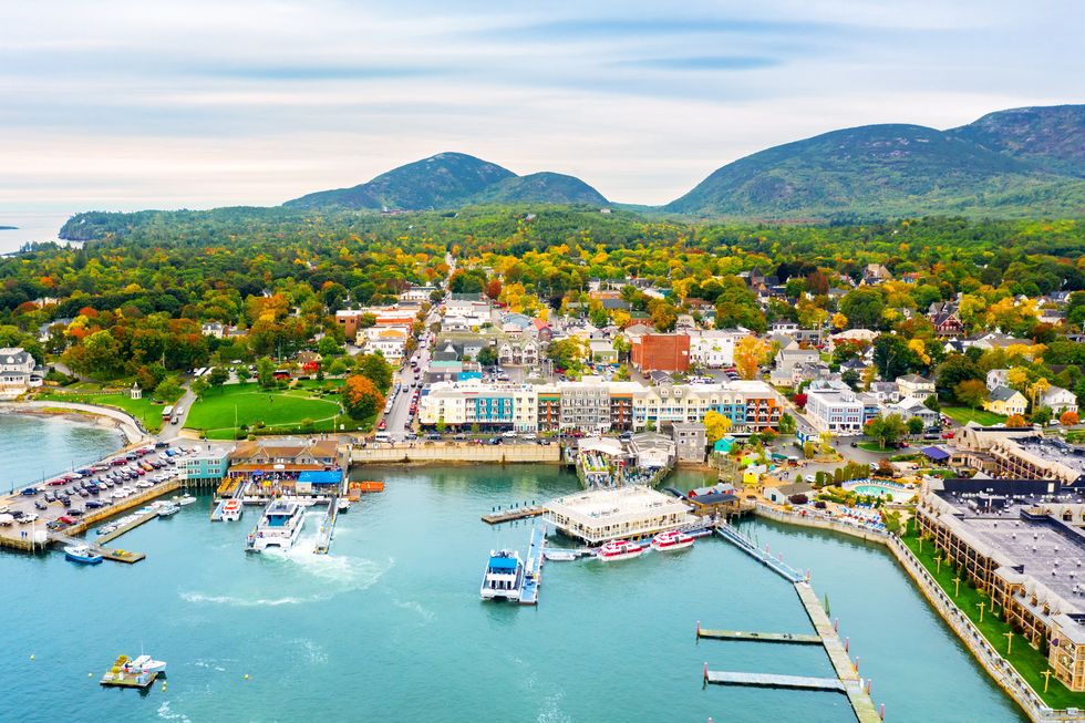 aerial view of bar harbor, maine