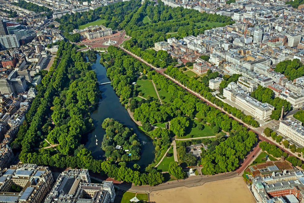vista aérea de st james park en londres, sede del maratón de la ciudad 2020