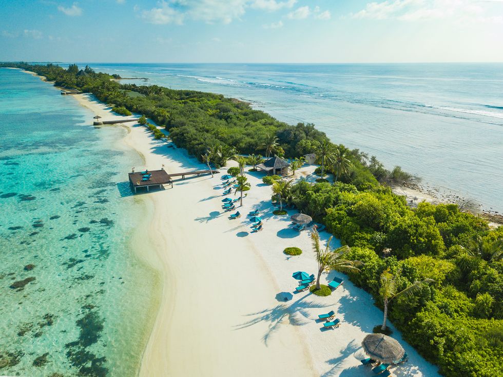 aerial view of canareef resort maldives, herathera island, addu atoll