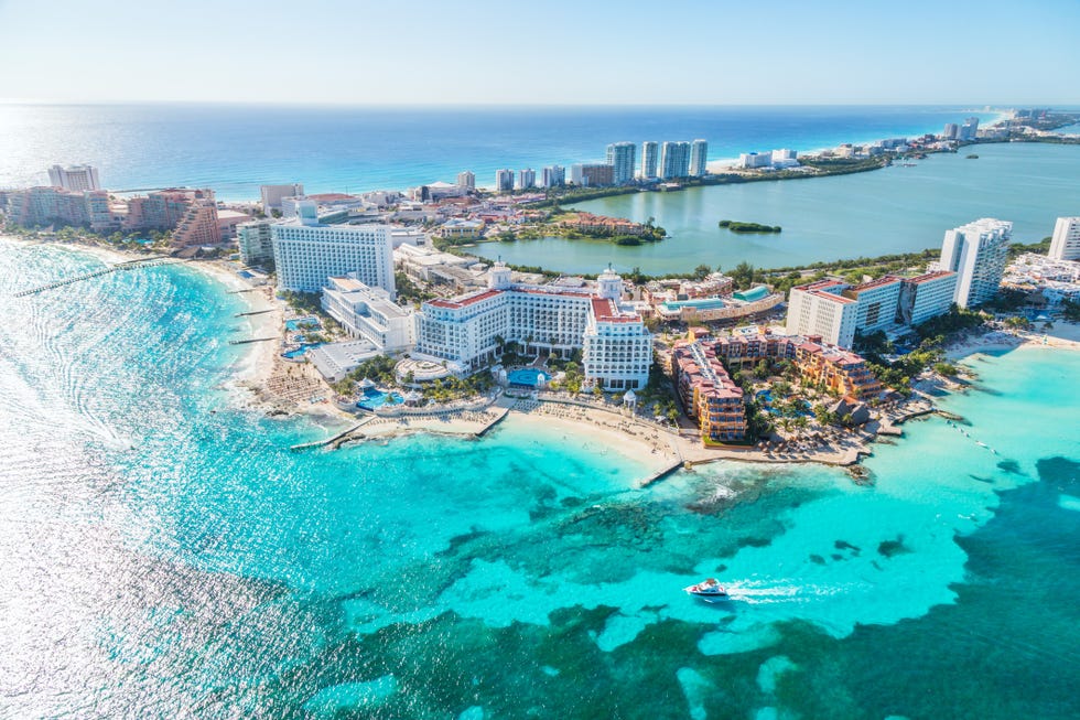 Aerial view of Cancun hotel zone, Mexico aerial view of cancun hotel zone, mexico