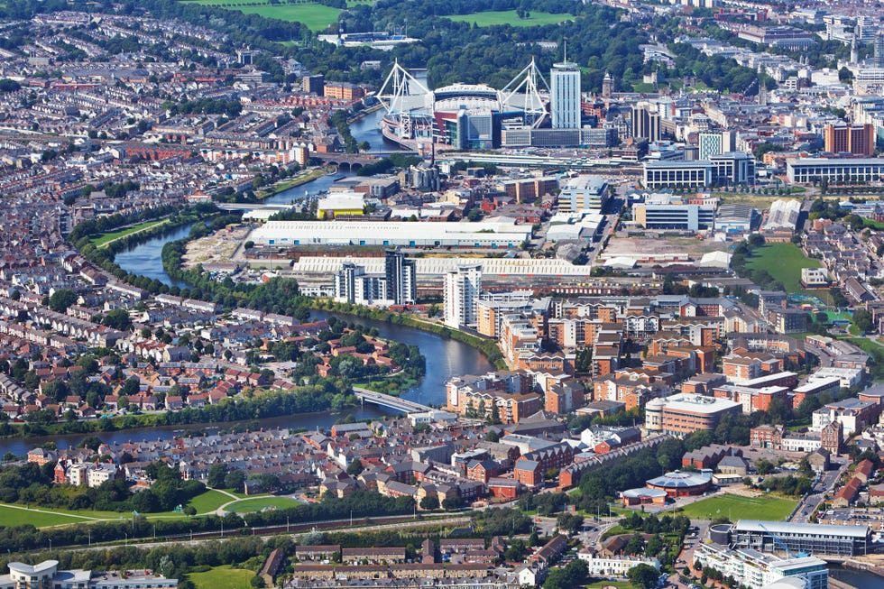 aerial view of central cardiff