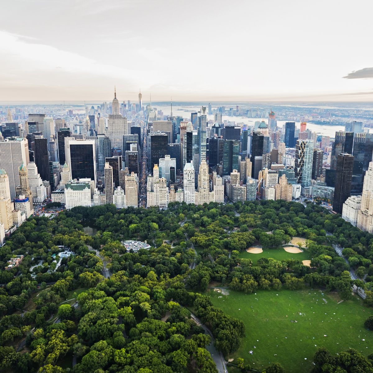 Aerial view of Central Park in New York City cityscape, New York, United States