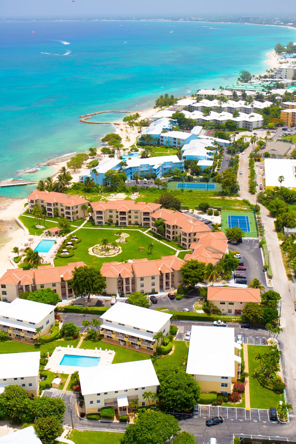 aerial view of coastline of grand cayman, cayman islands